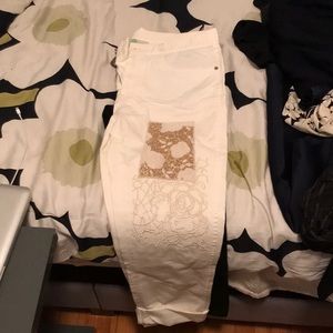 Stella McCartney white embroidered patch jeans